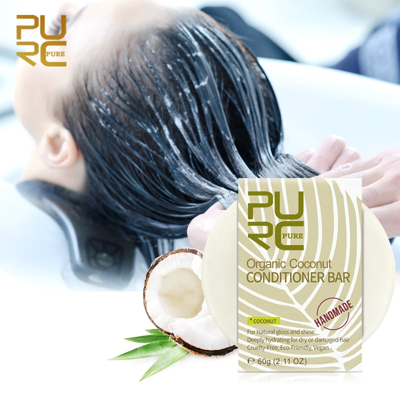 PURC Organic Coconut Conditioner Bar Vegan Handmade Repair Damage Frizzy Hair Conditioner Bar for Damaged Hair Dry TSLM1