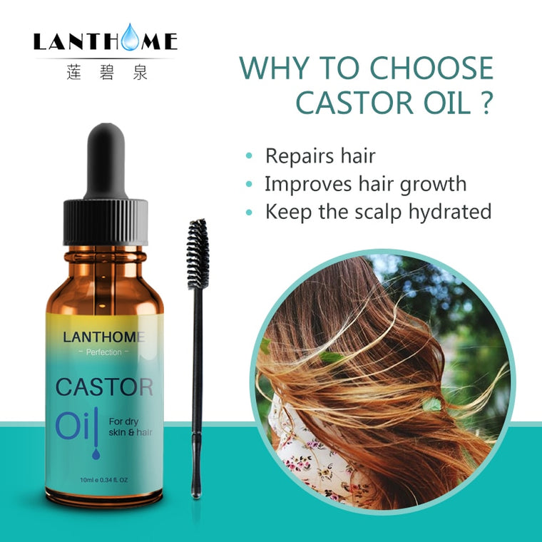 Lanthome Natural Organic Castor Oil for Damaged Hair Care Hair Growth Oil Serum Black Eyebrow Enhancer Eyelash Growth Lifting
